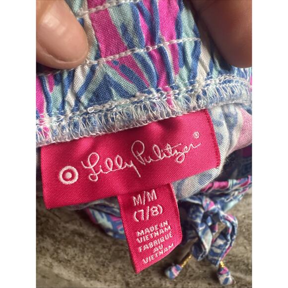 Lilly Pulitzer Target Shorts Girls 7/8 My Fans Blue Pink Lightweight (v32) - Picture 3 of 3